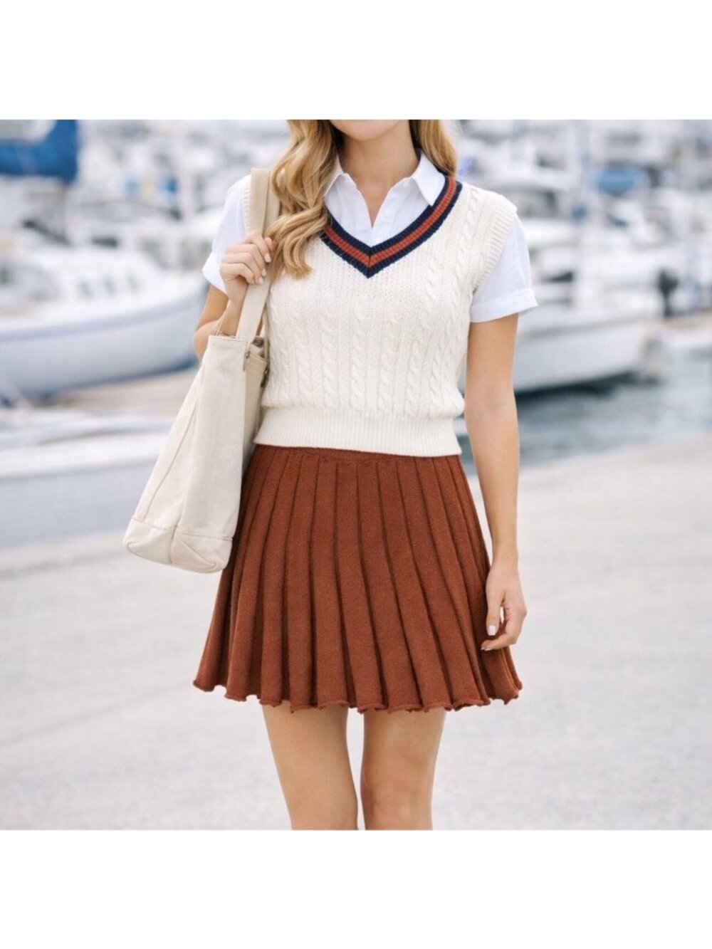 Free People Beach Pleated Mini Skirt Knit Brown Boho Size Medium Women's